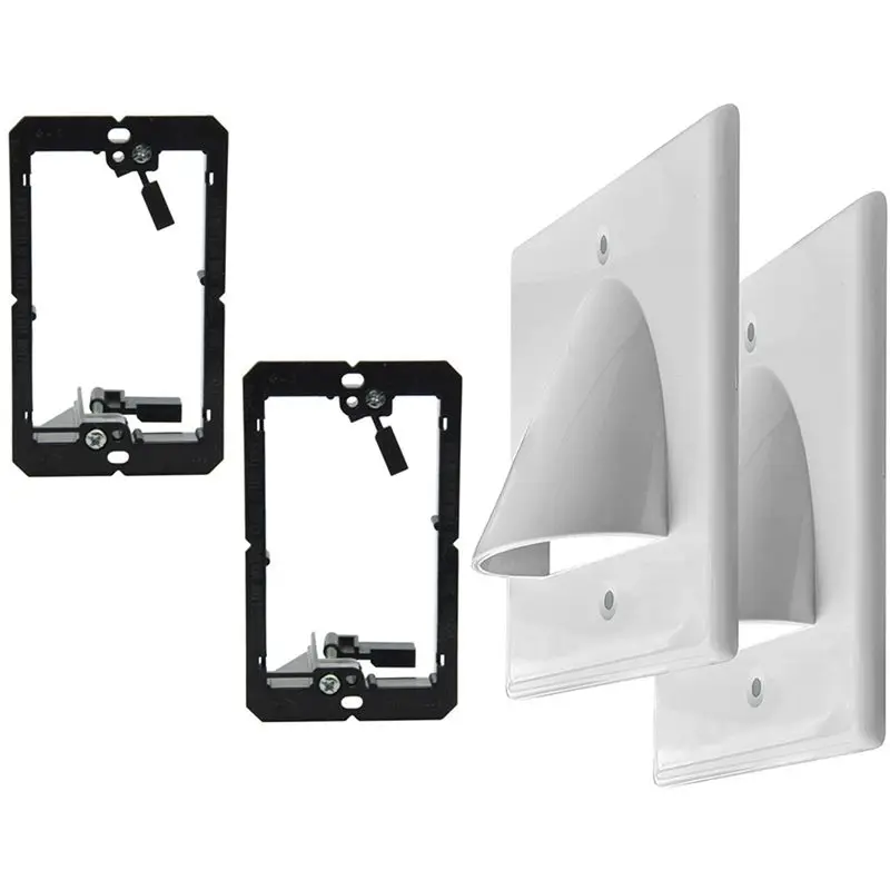DT39 4-Pack Single Gang Bundled Cable Wall Plate 1-Gang Recessed Low Voltage Cable Plate with Mounting Bracket White for TV