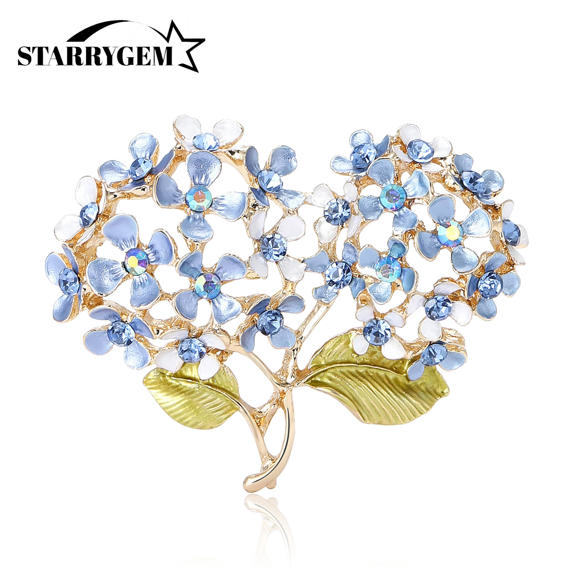 

Rhinestone Double Ended Hydrangea Brooch for Women Unisex Enamel Plant Flower Pins Office Party Friend Gifts Jewelry Accessories