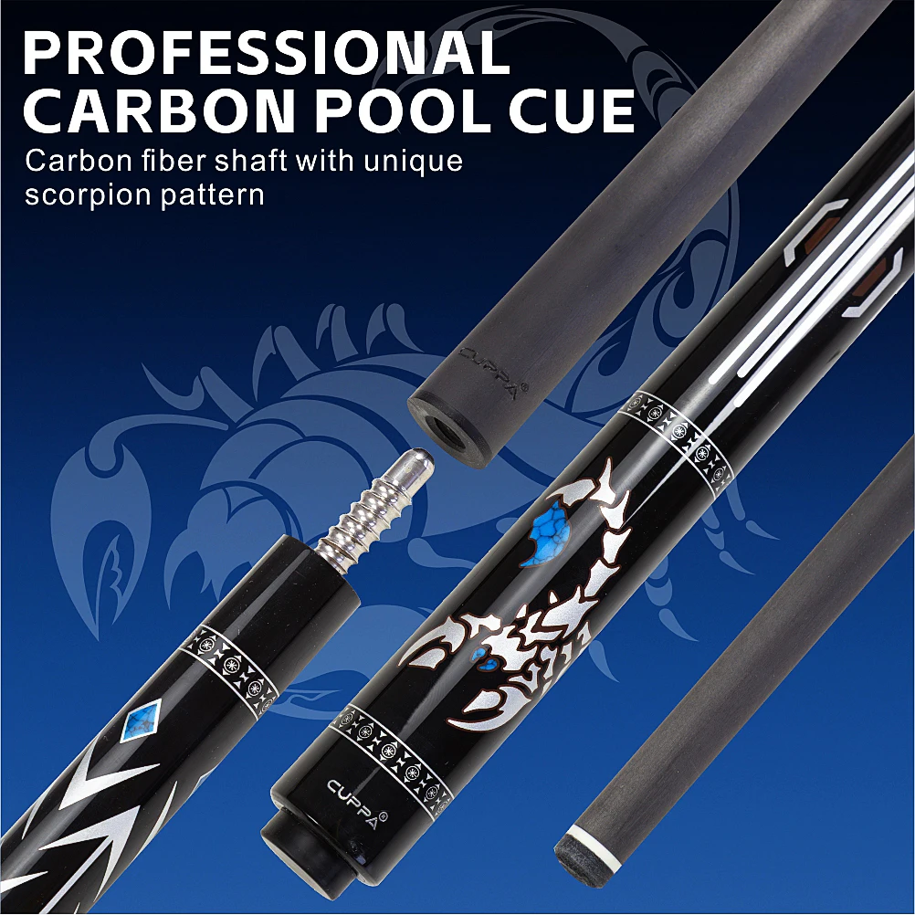 Cuppa Billiards Cue Pool Case Set Carbon Fiber Shaft 12.5MM Tip Size Extended Handle Pool Cue Case Billiards Accessories