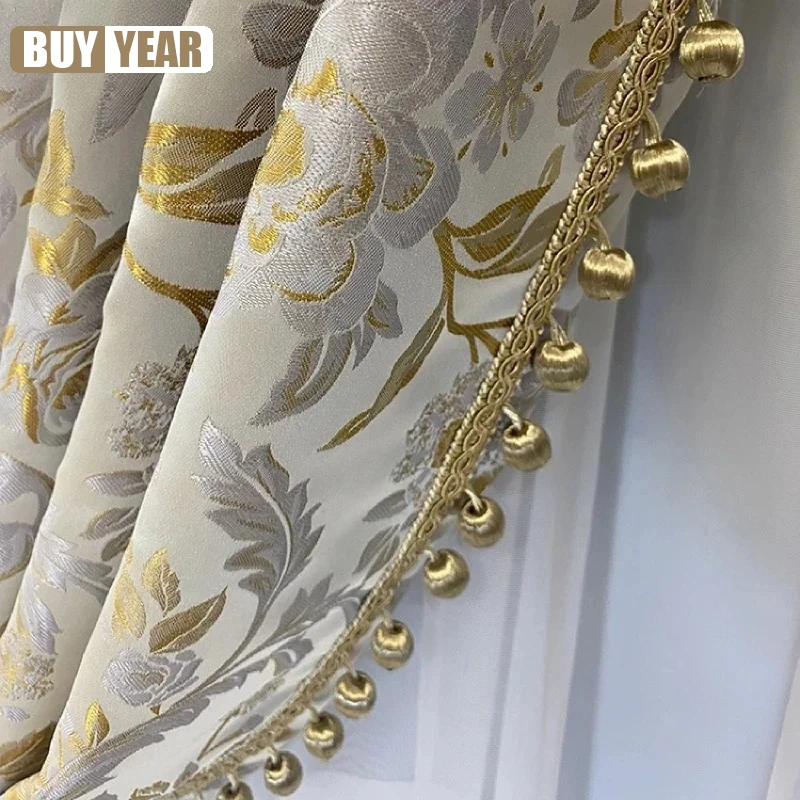 Gold Stamping Jacquard Plant Printing Thickened Blackout Curtains For Living Room Bedroom French Window Balcony Customized