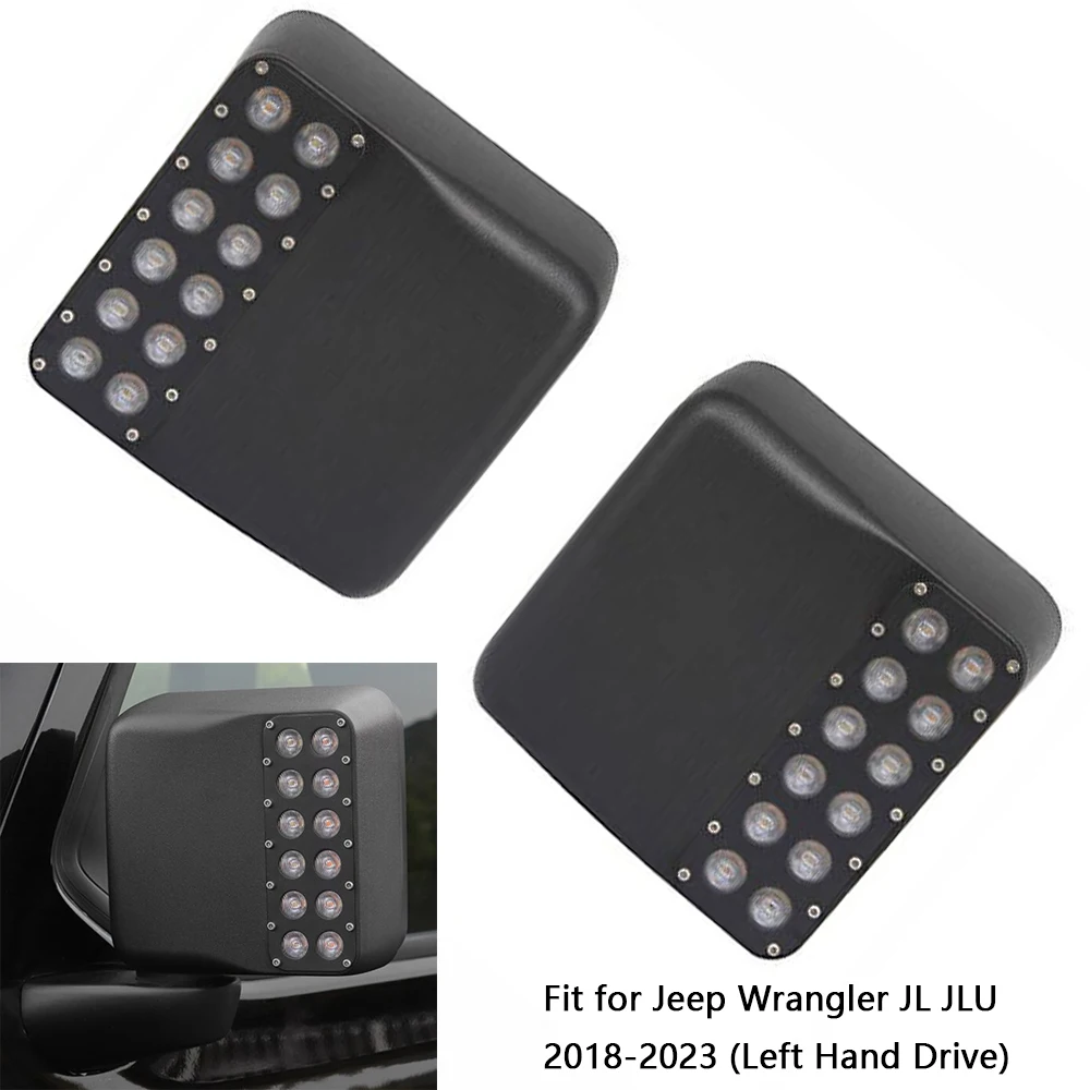 

LED Side Mirror Lights Housing w/Dual Row Amber Turn Signal Lights & DRL White Spot Light For Jeep Wrangler JL JLU 2018 - 2023