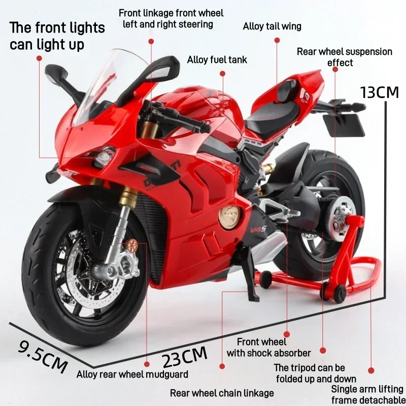 New 1:9 DUCATI V4S Motorcycle High Simulation Diecast Metal Alloy Model Car Sound and Light Collection Kids Toy Gifts