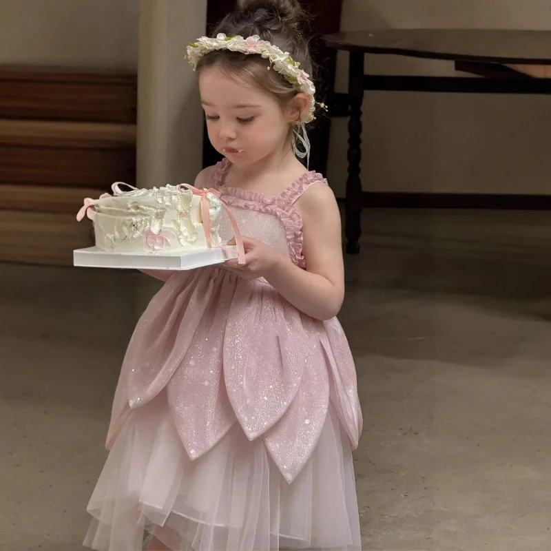 

Girls' Vest Dress2026New Summer Dress: Flower Fairy Princess Strap Dress, Stylish and Versatile Children's Gown
