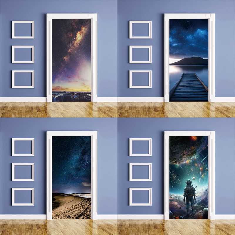 Door Stickers Adhesive Starry Sky Posters Wallpaper for Living Room DIY Full Door Mural Cover Art Poster Home