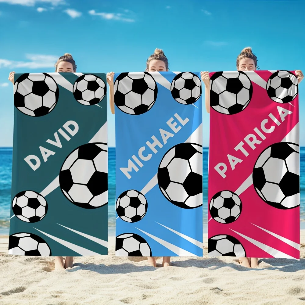 Personalized Beach Towel Tailored for Soccer Custom Name Microfiber Towel Thin Absorbent for Outdoor Sport, Beach Trips, Camping