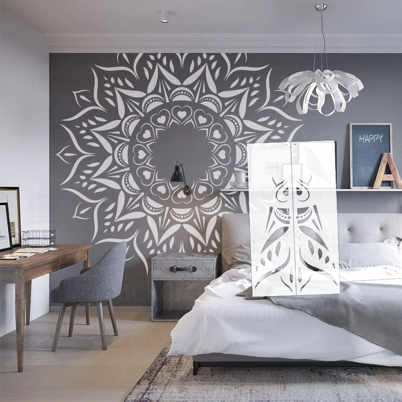 Plantilla de Mandala extragrande para pintar Paredes, 170cm-240cm, flor de pared redonda, Vintage, S248