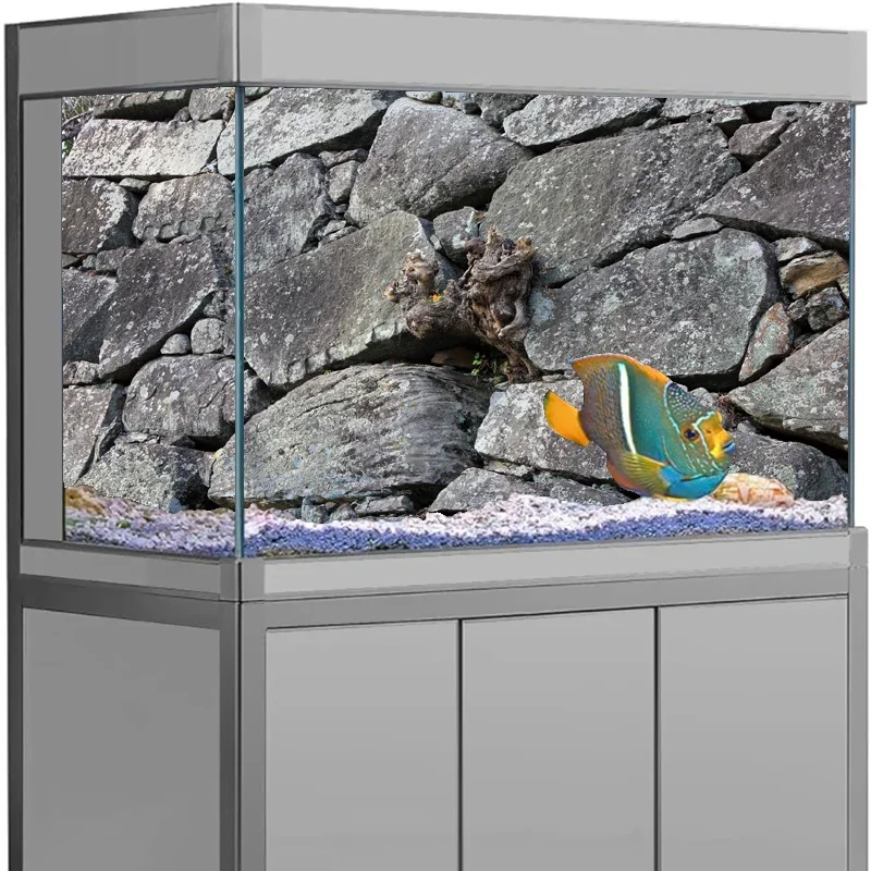 1Roll 3D Effect Black Stone Aquarium Background Poster HD Rock Stone Self Adhesive Fish Tank Background