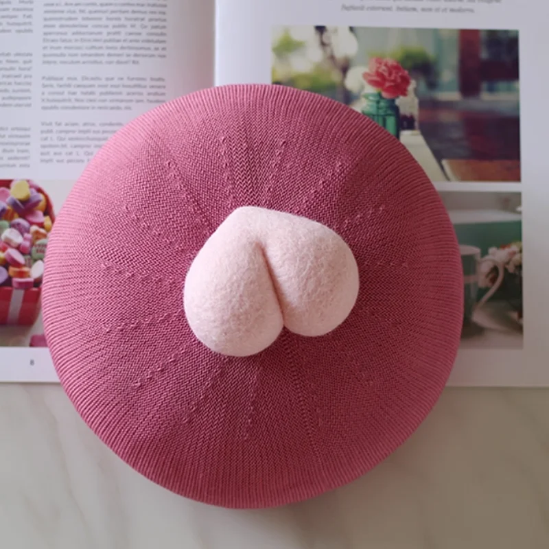 Autumn and Winter 2025 New Wool Woolen Peach Sweet Love Artist Hat Spring and Summer INS Small Crowd Funny Girl Pink  Beret Hat