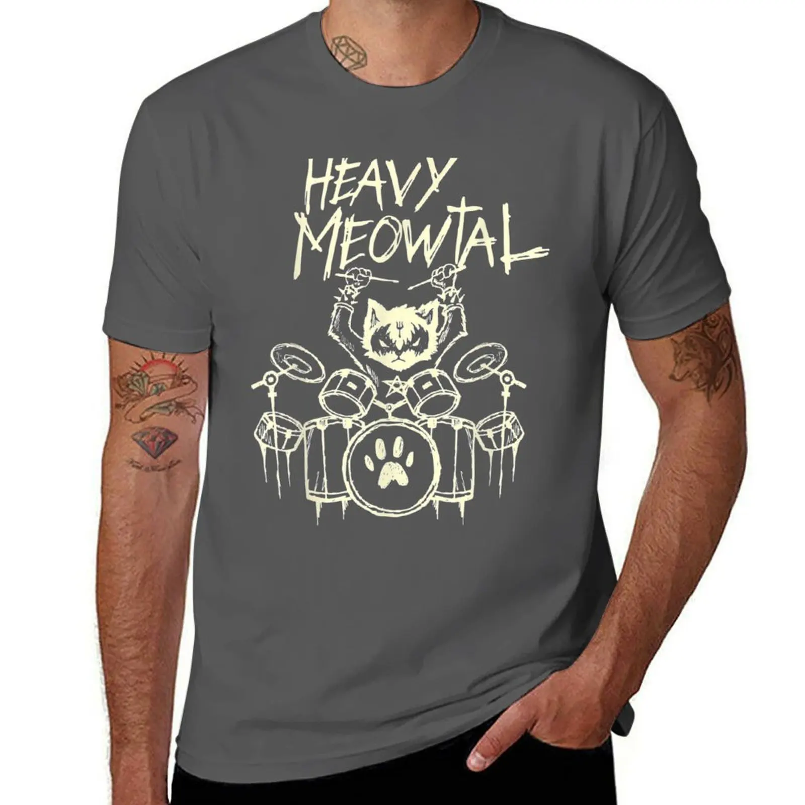 

Heavy Metal Headbanger Gift Drummer Cat Playing Drum Tal T-Shirt men t shirt cotton 100% funny t shirts man T-Shirt