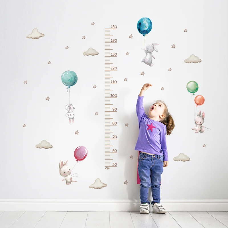 Balloon Bunny Height Measure Ruller Wall Stickers Height Chart for Kids Room Bedroom Growth Chart Wall Decals Nursery Stickers