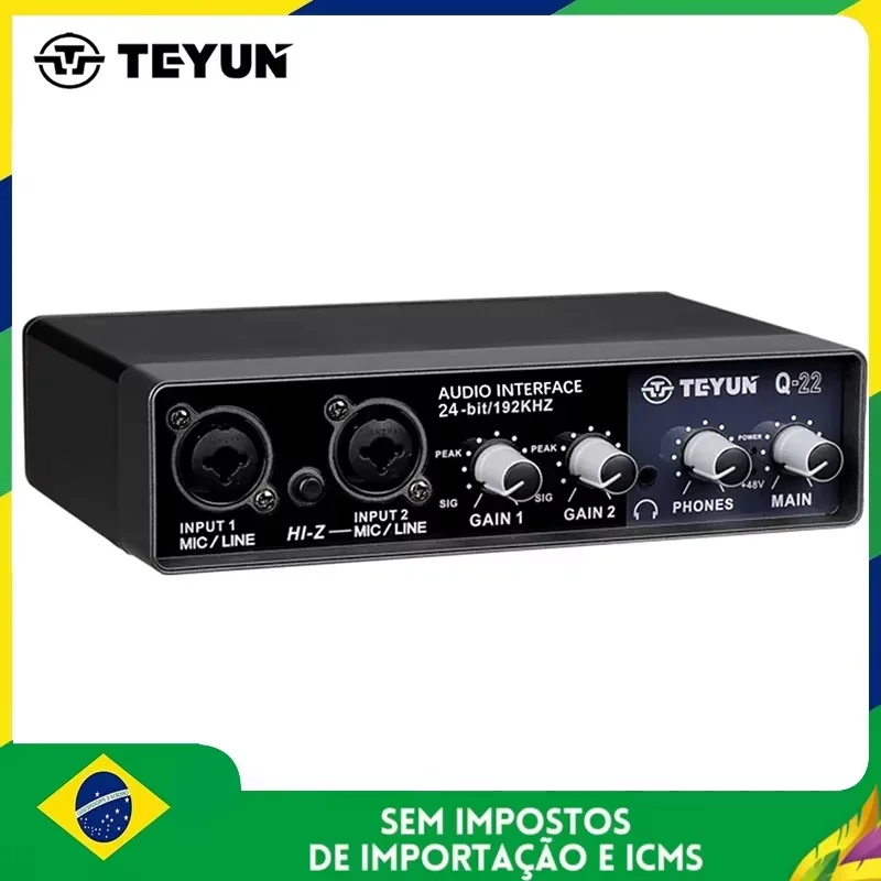 TEYUN Q-22 Professional USB Audio Interface Sound Card With Monitor Electric Guitar Recording 48V Phantom Power Sound Mixer