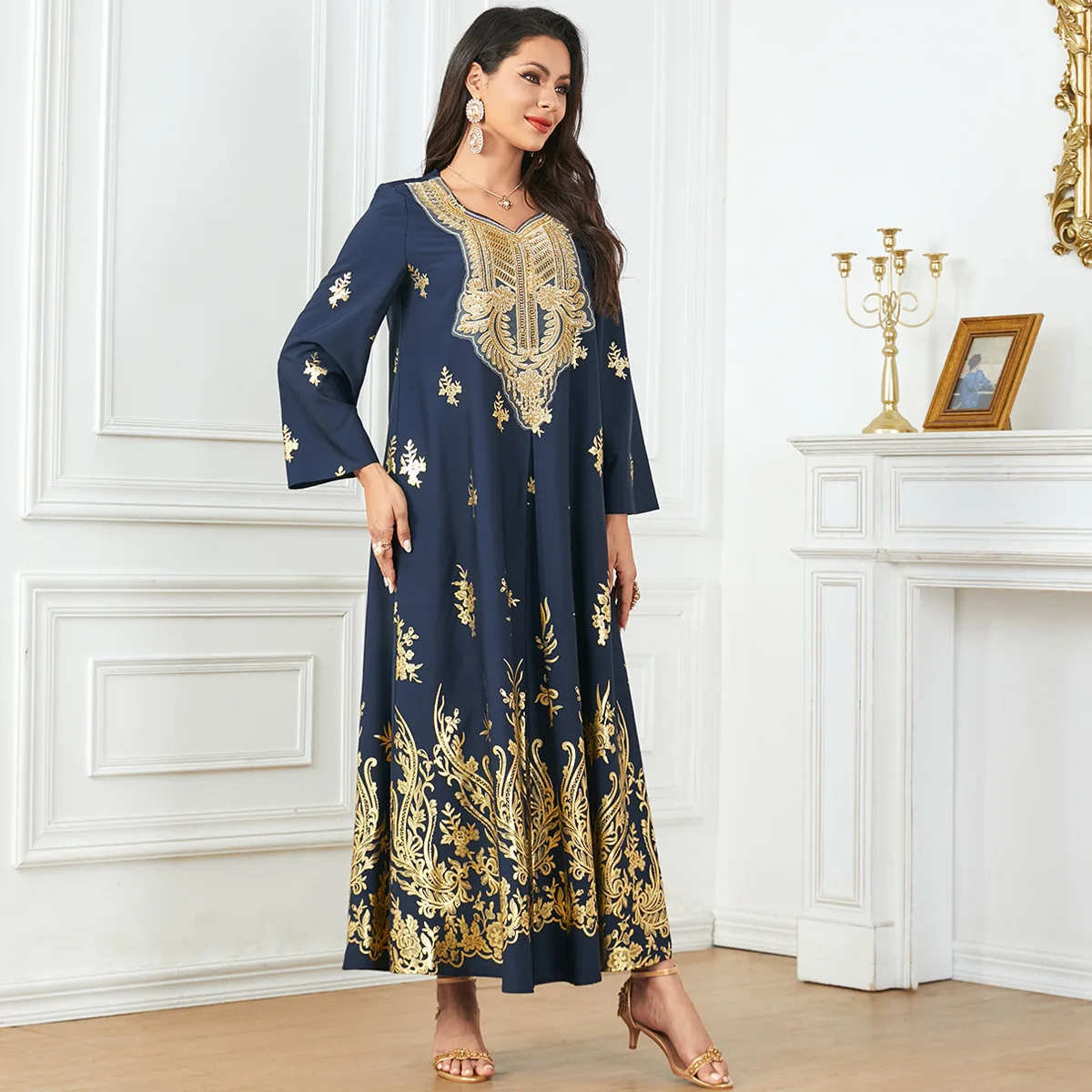 3850 Dubai Gold Plated Women's Muslim Robe Special Embroidered Dress