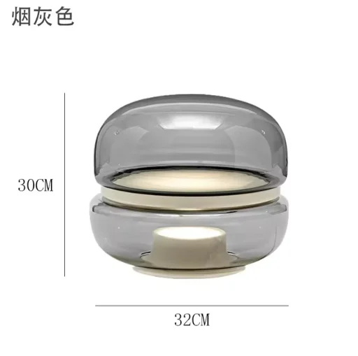 Macaron Table Lamp Simple smoky grey Amber Glass lamp Luxury Designer Bedroom marble Table Lamp art bedside cute night light