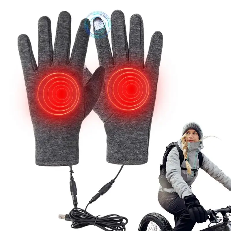 USB Rechargeable Heated Motorcycle Gloves Touch Screen Gloves Heating Thermal Gloves Windproof Heated Gloves for Women Men 3