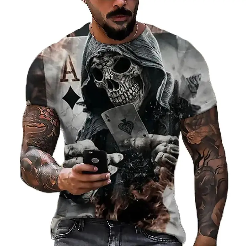 

Summer Horror Skulls 3D Print Men's T-shirts O-Neck Short Sleeve Skeleton Street Rock Hip-Hop Tops & Tees Men Clothing 2023