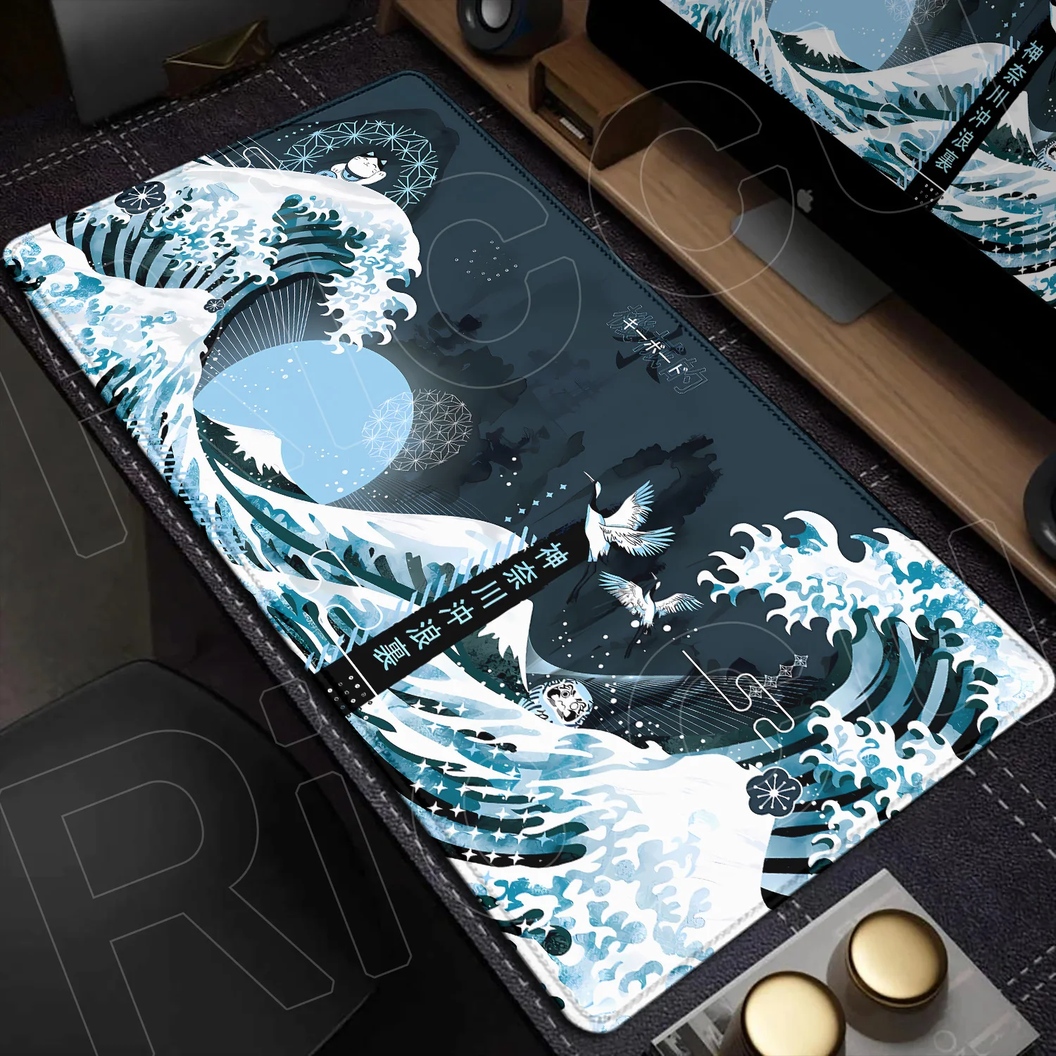 Nueva alfombrilla de ratón con impresión HD, alfombrilla de ratón artística japonesa las grandes ondas de Kanagawa, alfombrilla XXL para ordenador de oficina, alfombrilla grande antideslizante para ratón
