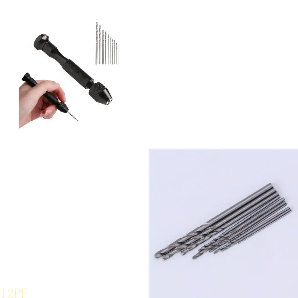 12PF Hot Micro Aluminum Hand Drill Keyless Chuck + 10pcs Twist Drills Rotary Tools