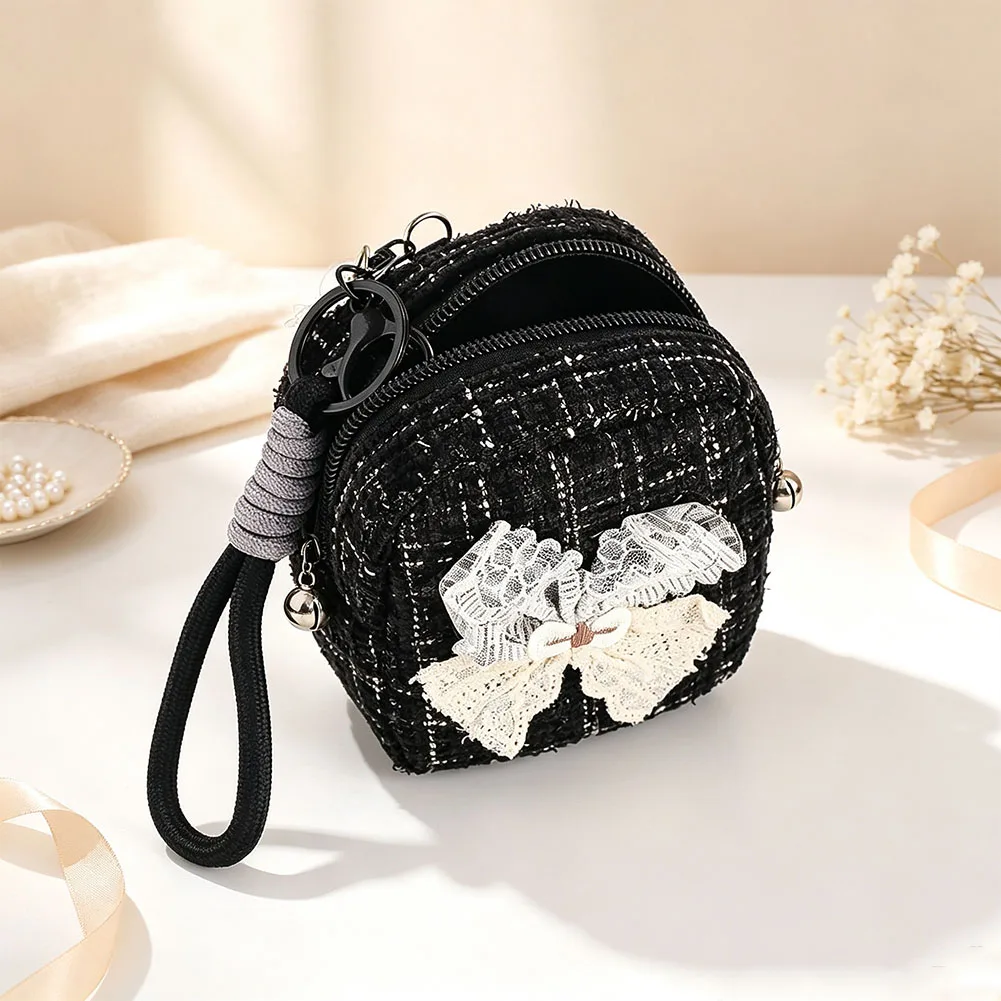 Fashion Aesthetic Mini Crossbody Pouch Lace Bow Zipper Wallet Storage Case for Earbud Coin Jewelry Women Street Outfit Decor