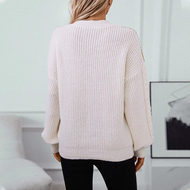 2024 Autumn Winter Women's Knitted Tops Female Contrast Casual Sweater Pullovers Lady Thicken Warm Knitwears Women's Clothing