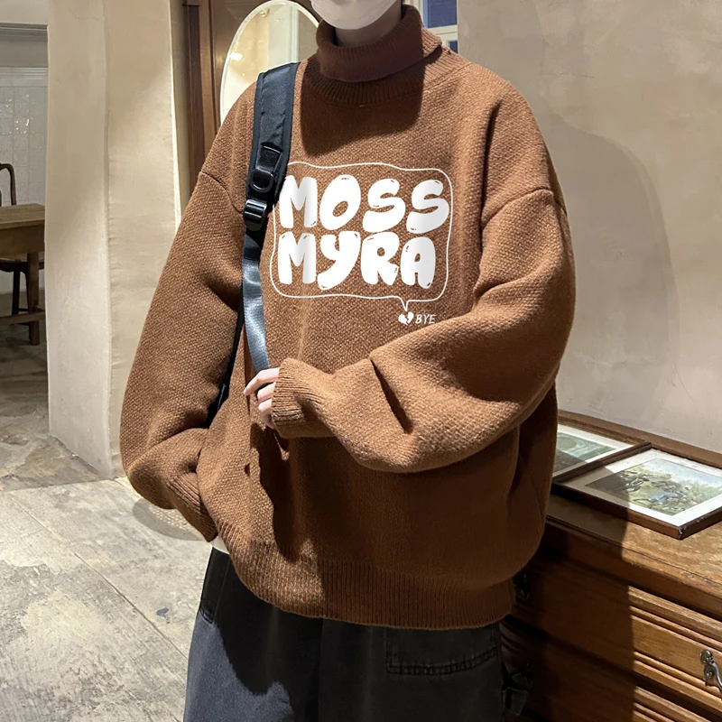 

Утепленный вязаный свитер с высоким воротником для мальчиков, с принтом, теплый зимний повседневный модный лонгслив