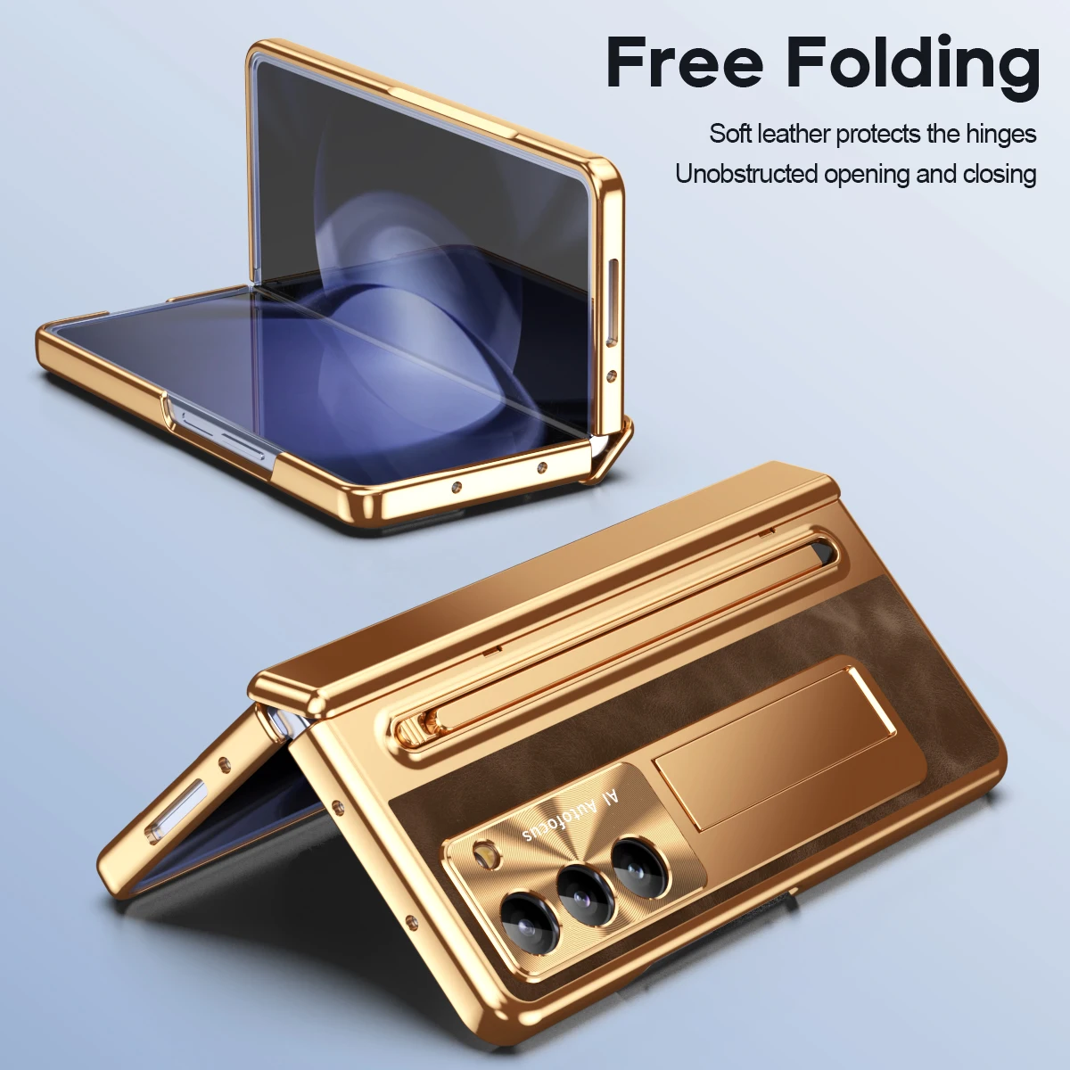 With Stylus Pen For Samsung Galaxy Z Fold 8 7 6 5 4 Case Leather Plating Hinge Armor Cover TriFold Holder Full Screen Glass Film