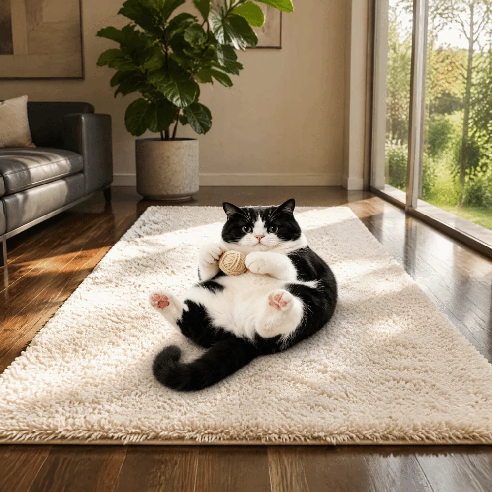Cute 2D Cat Area Rug Pashmina Anti-fouling Home Decor Carpet Easy to Clean Non-Slip Cartoon Carpet Bedrooms