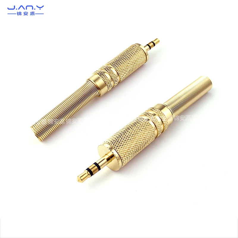 Konektor audio 3.5mm berlapis emas Semua tembaga DIY jenis kawat earphone dual channel plug AUX stereo kecil tiga core