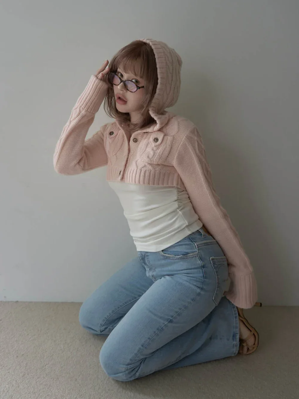 

Japanese Fashion Lady Autumn Winter Hooded Short Knitted Cardigans Coat Women Slimming Long Sleeve T-shirt Top (30days Shipped)