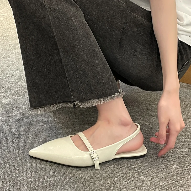 New Spring Women's French-Style Closed-Toe Sandals Luxurious Slip-On Designer Shoes Fashionable and Elegant Party Flat Sandals