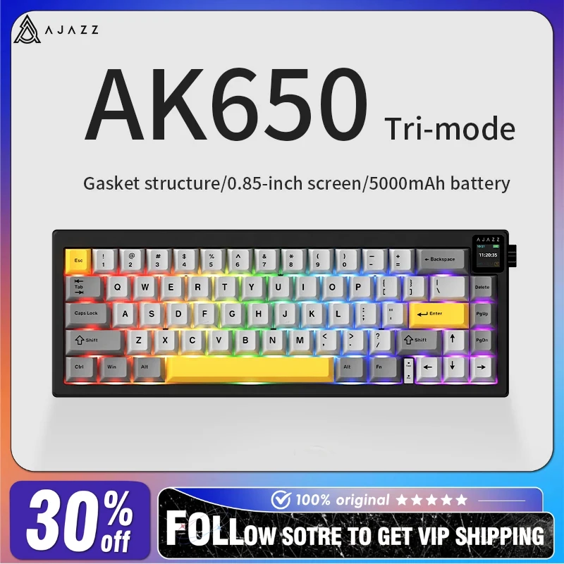 AJAZZ AK650 Wireless Mechanical Keyboard RGB Hot Swappable Gasket DIY Display Portable Business Office E-sports Gaming Keybaord