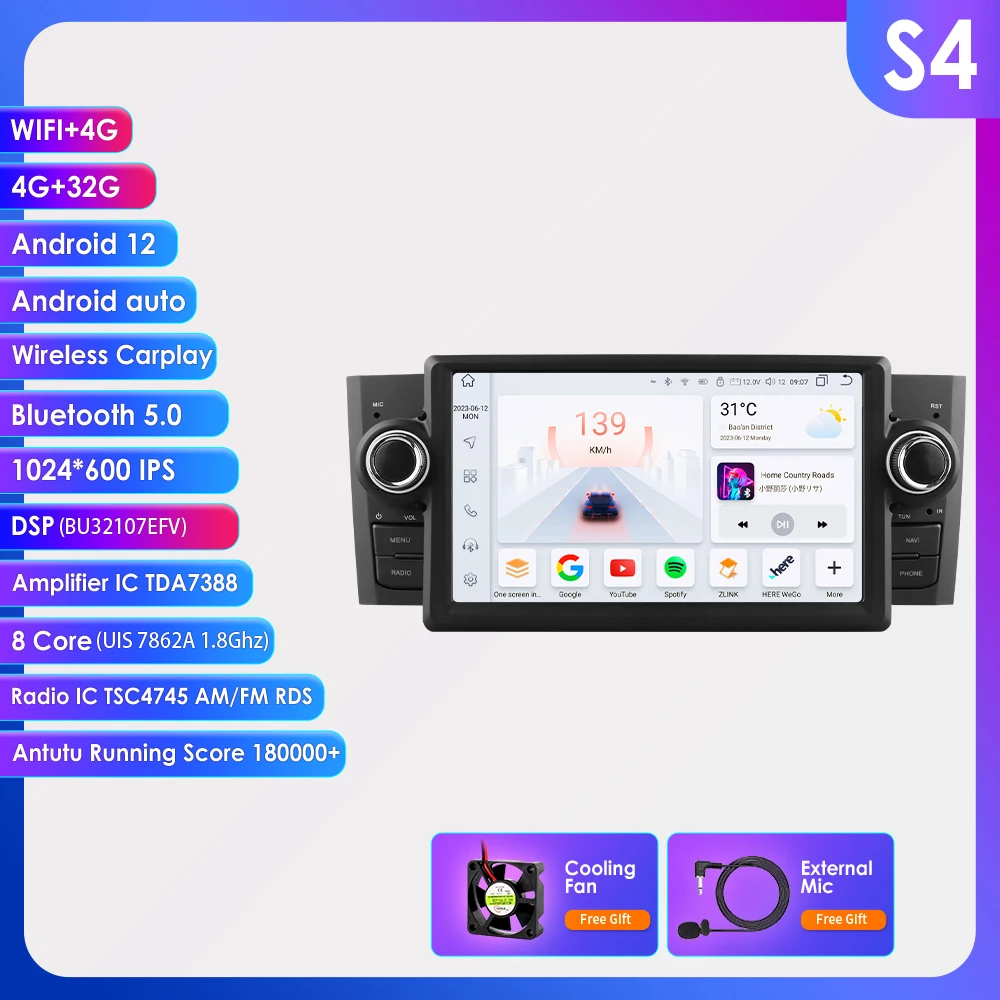 Hizpo Octa Core 7862 Autoradio Voor FIAT Grande Punto Linea 2007-2012 Multimedia Navigatie Stereo Intelligent Systeem GPS Carplay