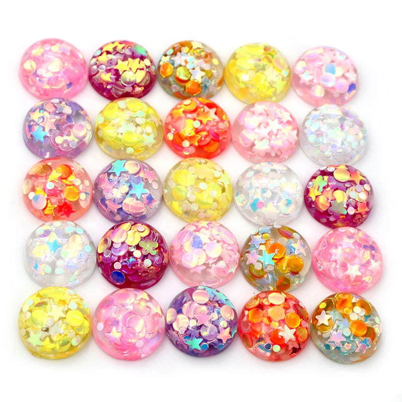 40pcs 12mm Mix Colors Star Round Moon Style Cabochon in resina con retro piatto per accessori per orecchini