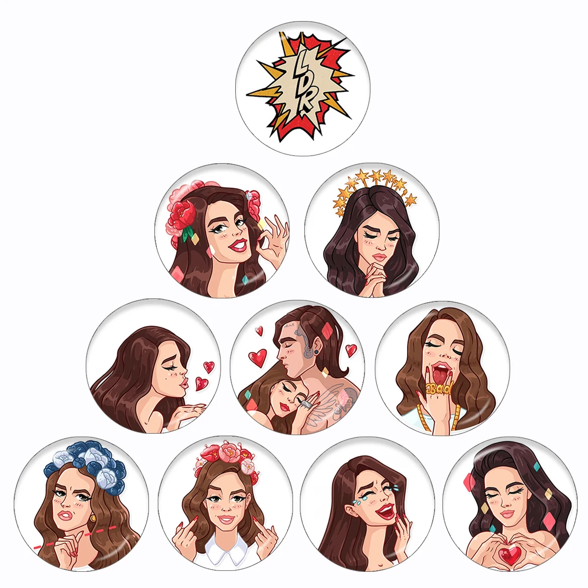 Cartoon Lana Del Rey Pattern 10pcs 12mm/16mm/18mm/20mm/25mm/30mm Round Photo Glass Cabochon Demo Flat Back Making Finding