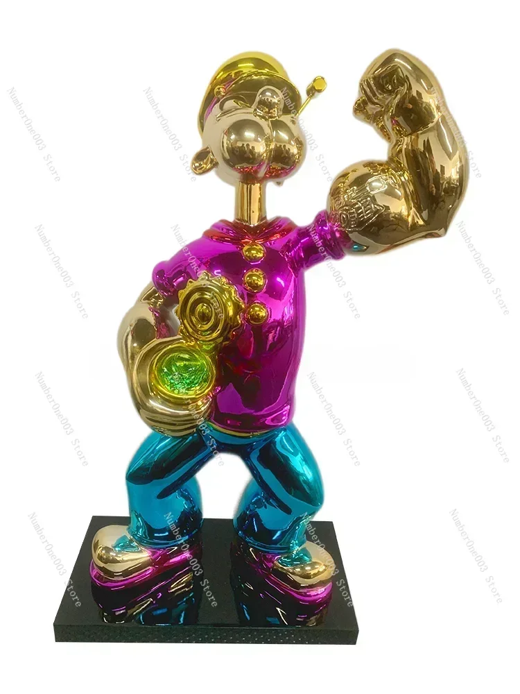 Electroplating Popeye Fiberglass Commercial Art Gallery Creative Decoration Sculpture Personality Outdoor Cartoon Figures