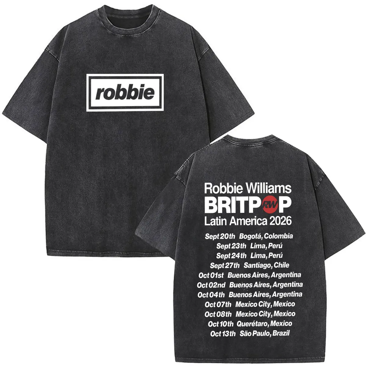 Robbie Williams Britprwp 2026 Tour Print Vintage Washed T Shirt Men's Women Fashion T-shirt Hip-hop Cotton Casual Loose T-shirts