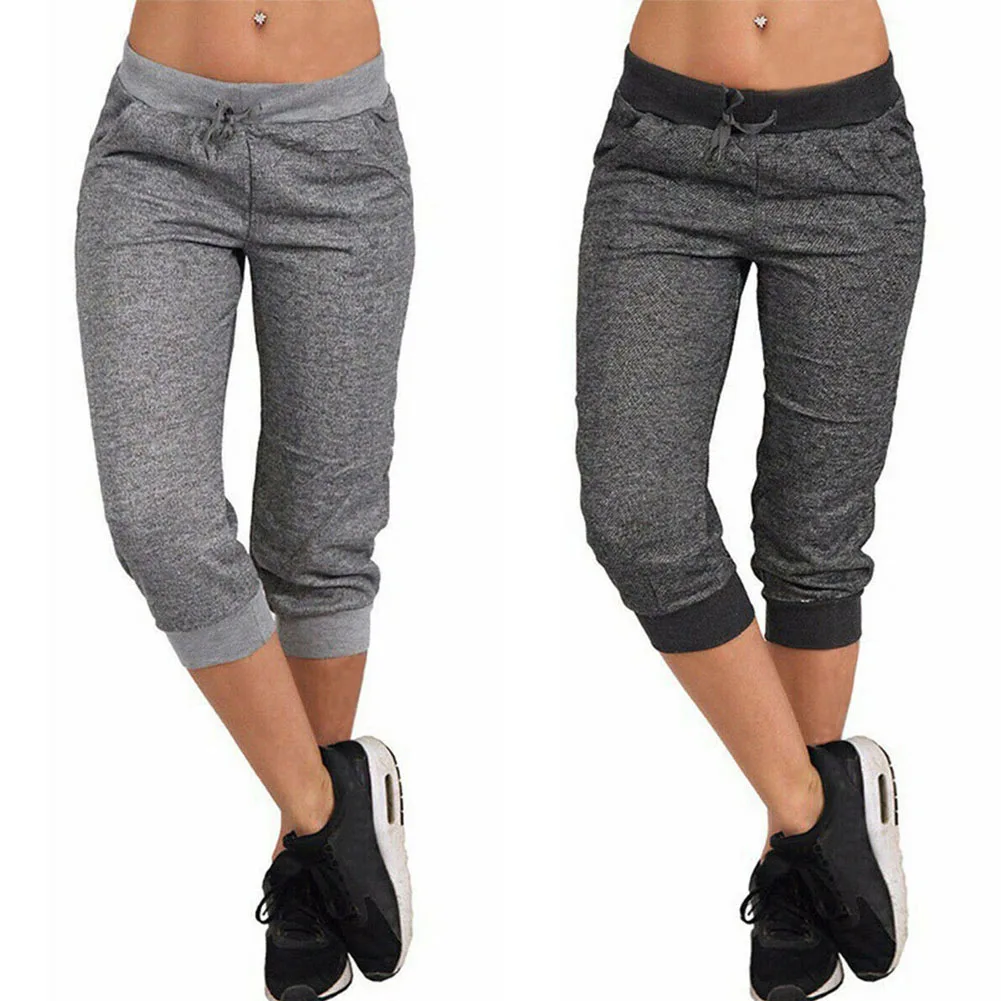 

Women s Casual Sweatpants Drawstring Elastic Waist Cropped Sports Shorts Yoga Riding Jeggings