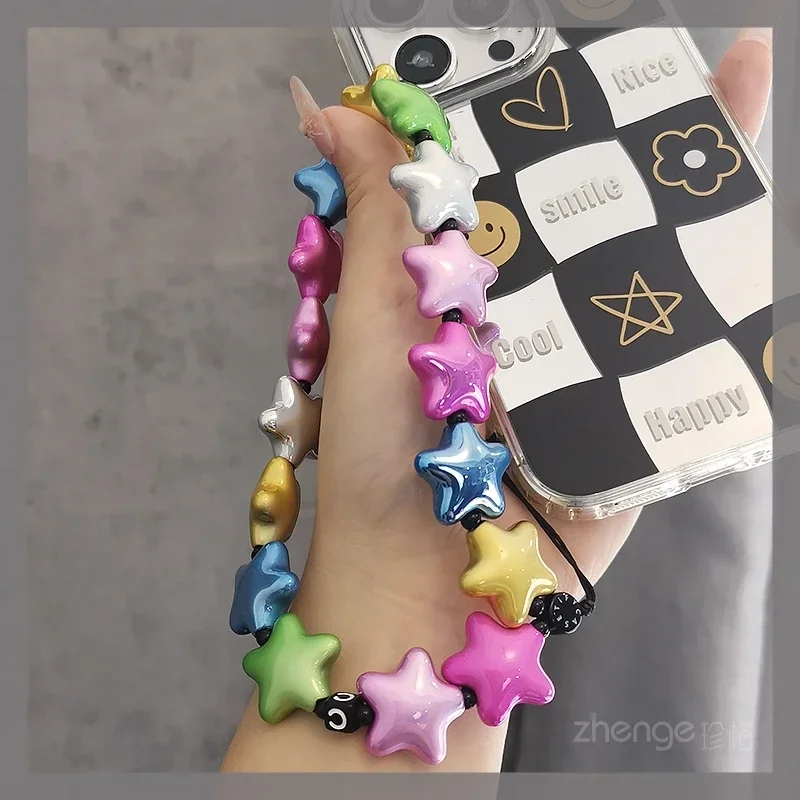 Lucky Star Bracelet Small Fresh Wrist Pendant Cartoon Bead Chain Cute Phone Hanging Rope Charm Cell Phone Chain  Anime Lanyard