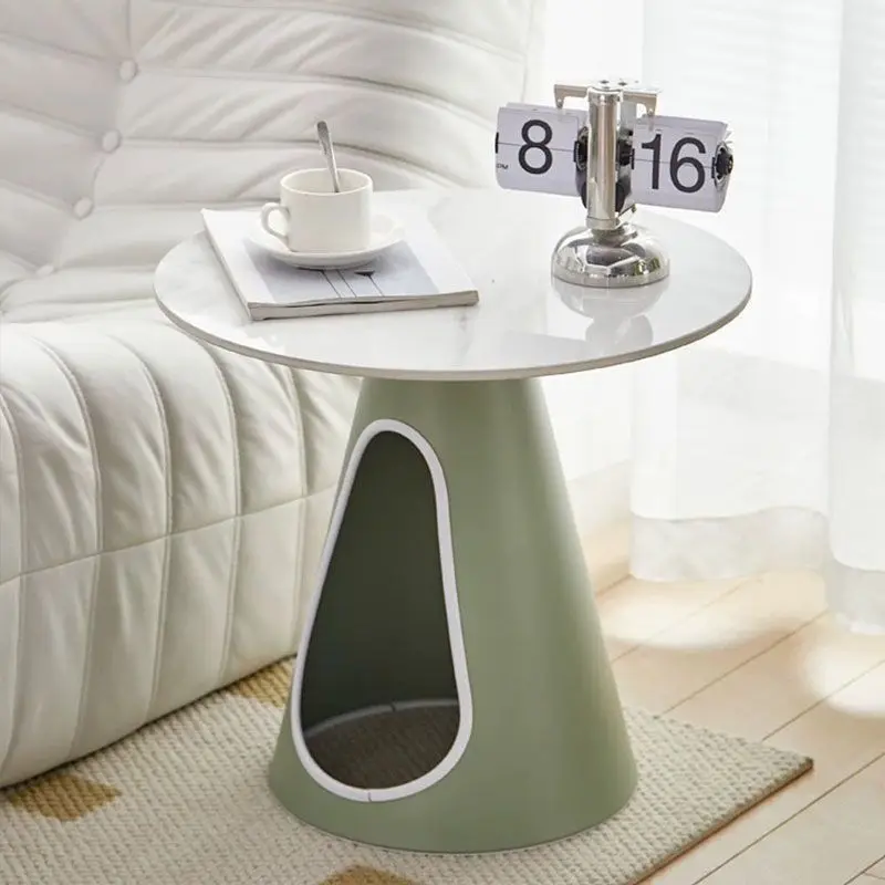 tw-Modern Round Coffee Table with Light Luxury Finish Cream Style Living Room Table Compact Design