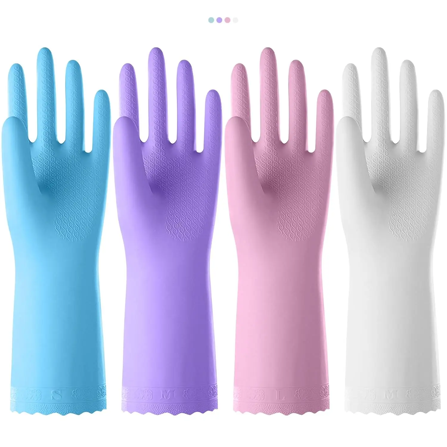 

4 Pairs Reusable Rubber Dishwashing Gloves with Cotton Liner - Non-Slip, Waterproof, Multicolor