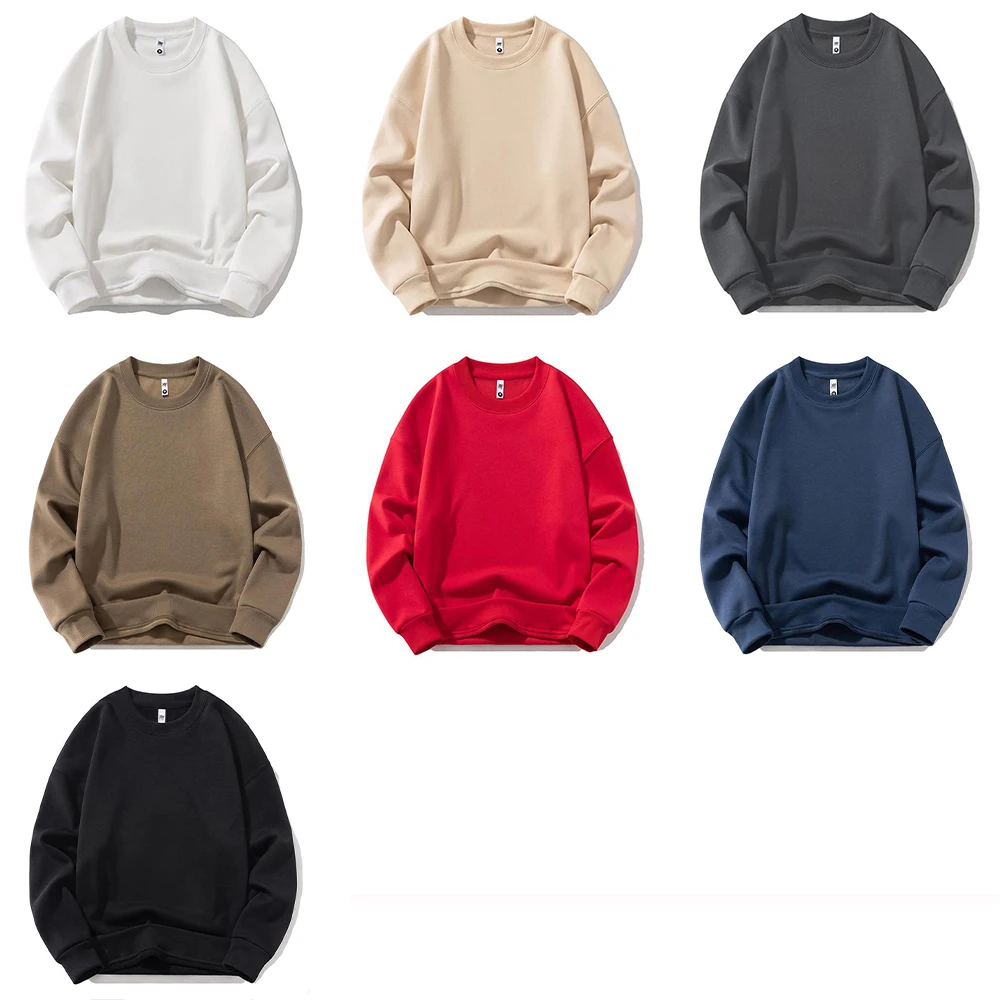 Drop Shoulder Heavyweight Fleece Sweatshirt Hoodie Men Sweat Shirt Winter Warm Crew Neck Sweatshirt Unsiex Sudaderas Para Hombre