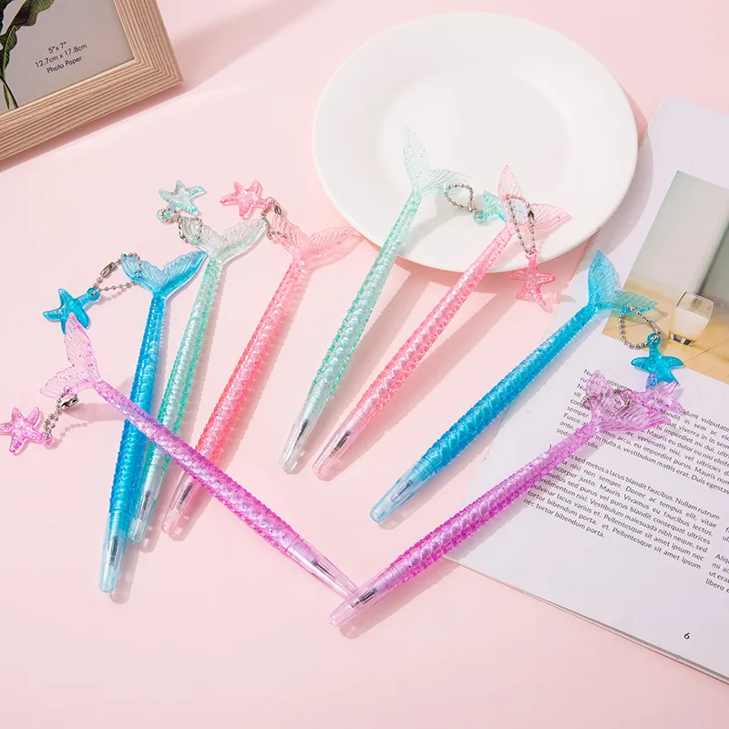 Imagem -06 - Kawaii Sereia Gel Pen com Tinta Azul e Preta Pingente Starfish Bonito Cristal Papelaria Escola 0.5 mm 24 Pcs por Lote