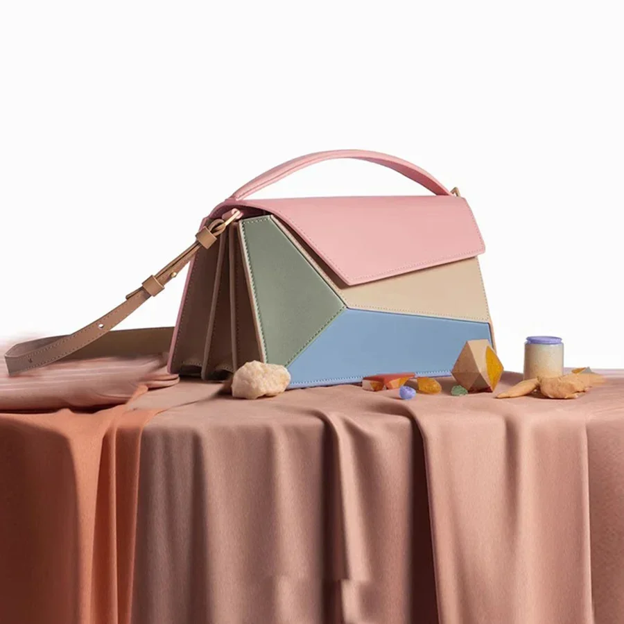 

Fashion Pu Purses And Handbags Multi-Layer Organ Flap Small Square Bags Geometric Design Color Single Shoulder Crossbody Bag Sac