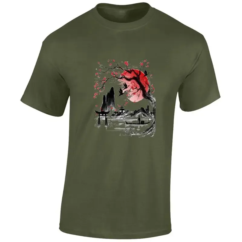 JAPANESE VILLAGE SCENE MENS T SHIRT COOL JAPAN SAMURAI ANCIENT DESIGN GEISHA