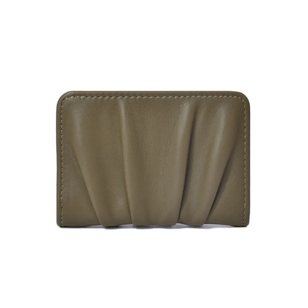 

Fashion PU Leather Mini Short Wallet Foldable Pleated Women Card Holder Large Capacity Multifunctional Handheld Purse Lady