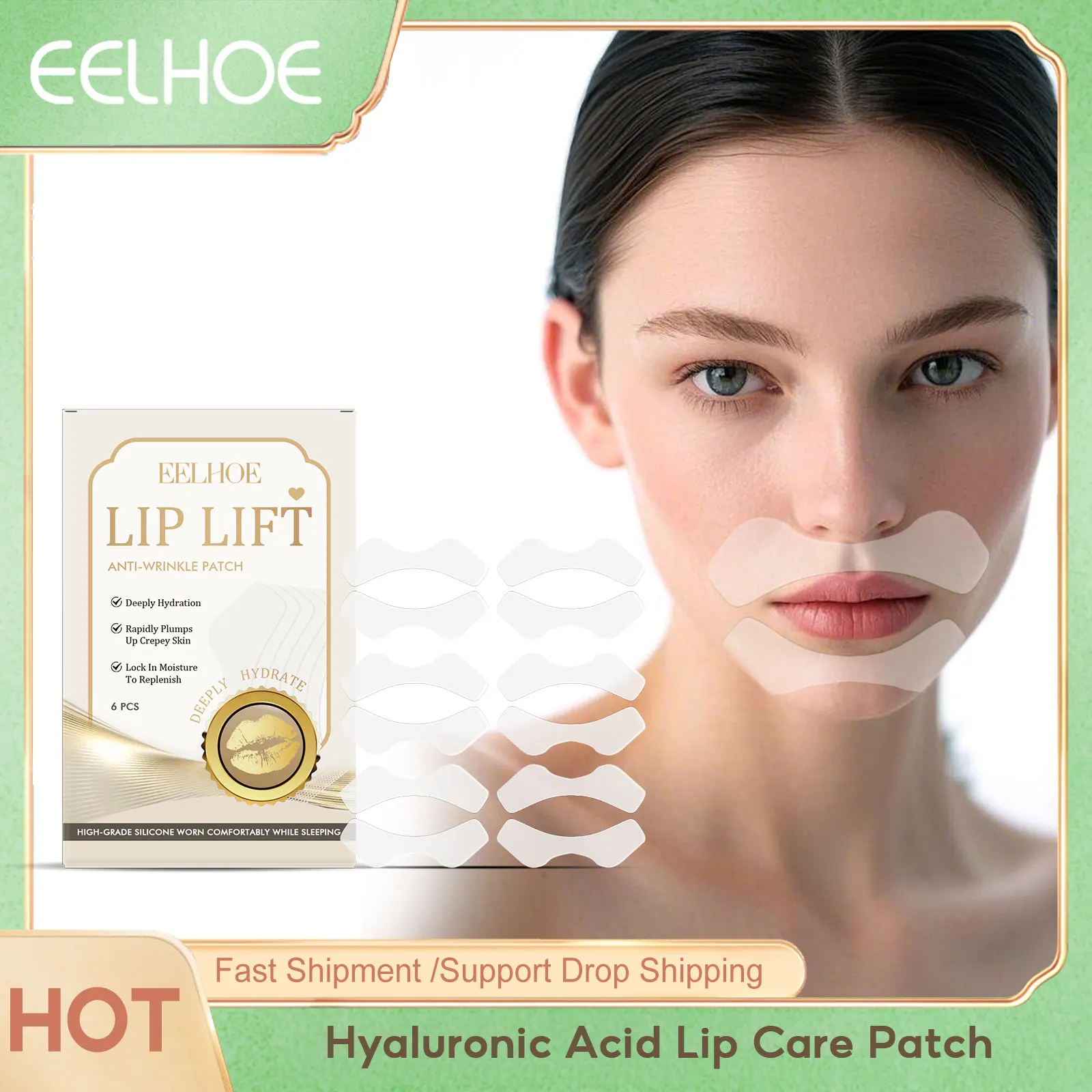 

Eelhoe Hyaluronic Acid Lip Care Patch Deep Moisturizing Darkness Removal Nourish Lifting Lips Around Skin Firming Mask Patches