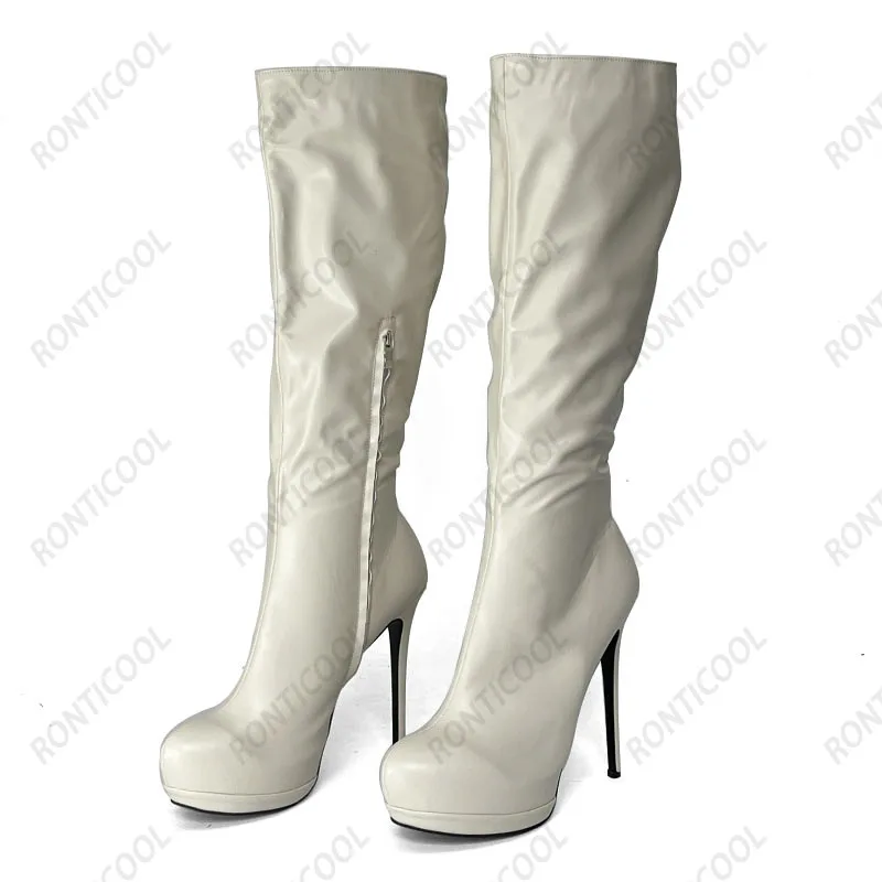 Rontic gamba larga personalizza stivali al ginocchio con piattaforma invernale da donna tacchi a spillo punta tonda Boutique scarpe Cosplay nere