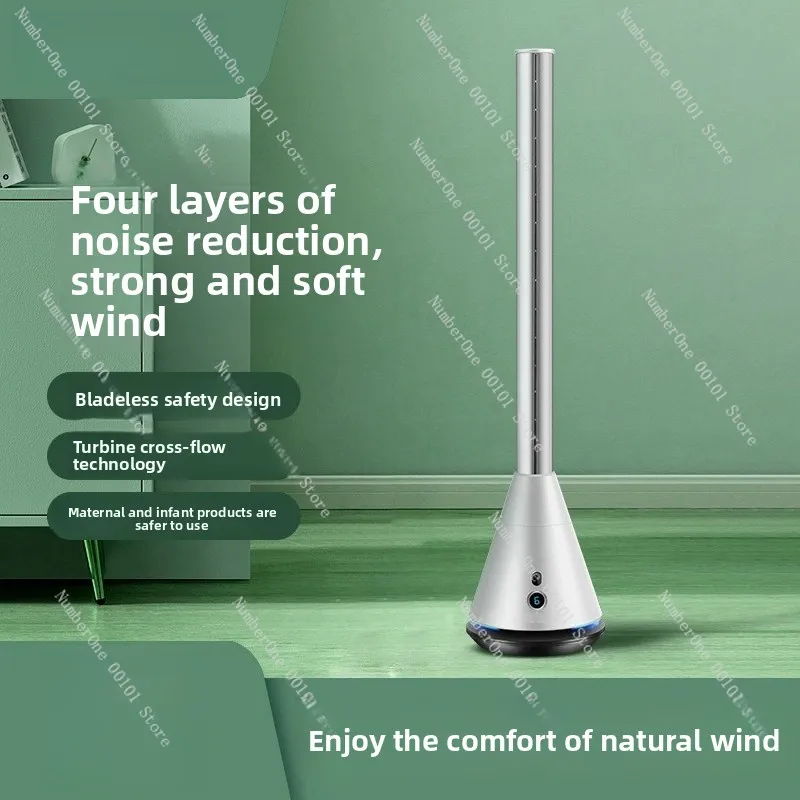 Quiet Low Noise Bladeless Tower Fan Floor Standing Electric Air Circulator for Home Remote Control Oscillating Cooling Breeze
