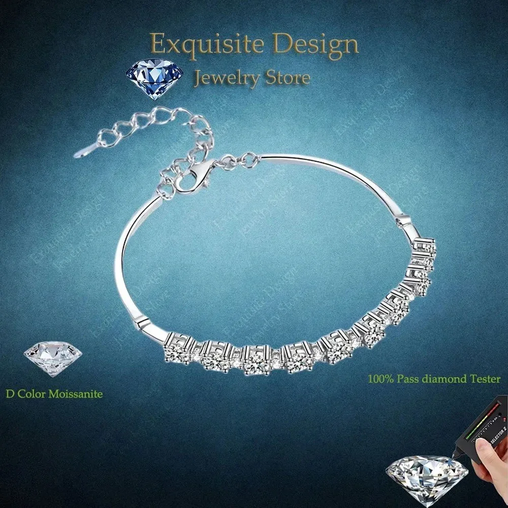 A Row of Stars Total 2.7ct Moissanite Diamond Bracelets Birthday Gift Platinum PT950 Girl's Fine Jewelry Daughter Women Wedding