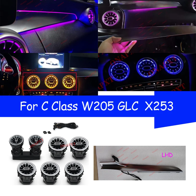 

3 Color Air Vent For Benz C Class W205 GLC X253 Ambient Lights Co-pilot LED Decoration Cover Passenger Panel Dashboard Nozzle