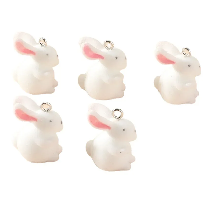 20Pcs 3D Cute Flocked Rabbit Doll Charms Cartoon Plush Resin Pendant For Phone Bag Keychain Necklace Earrings Diy Jewelry Make